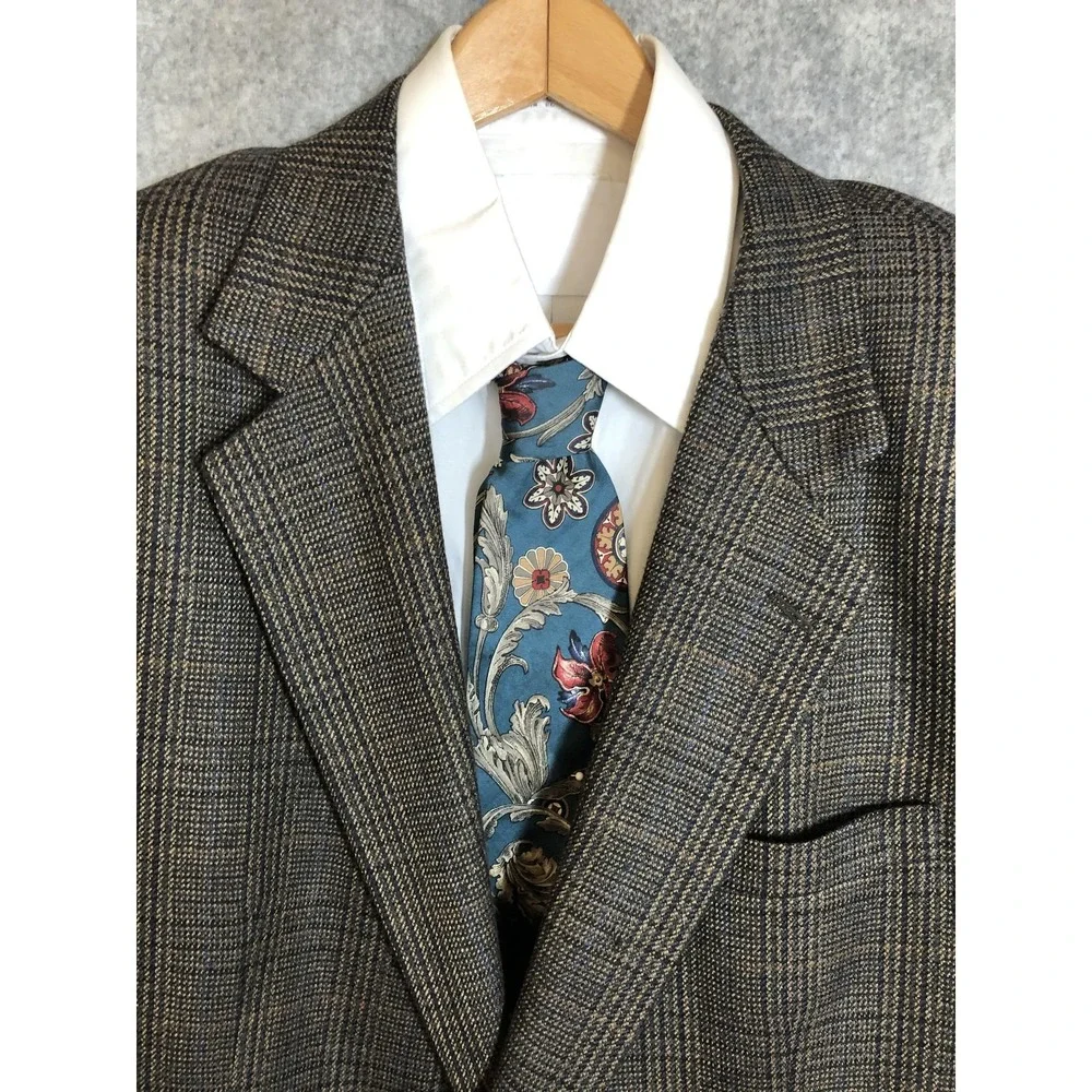 Joseph & Feiss International Sport Coat Mens 46 Regular Brown Gray Wool Plaid